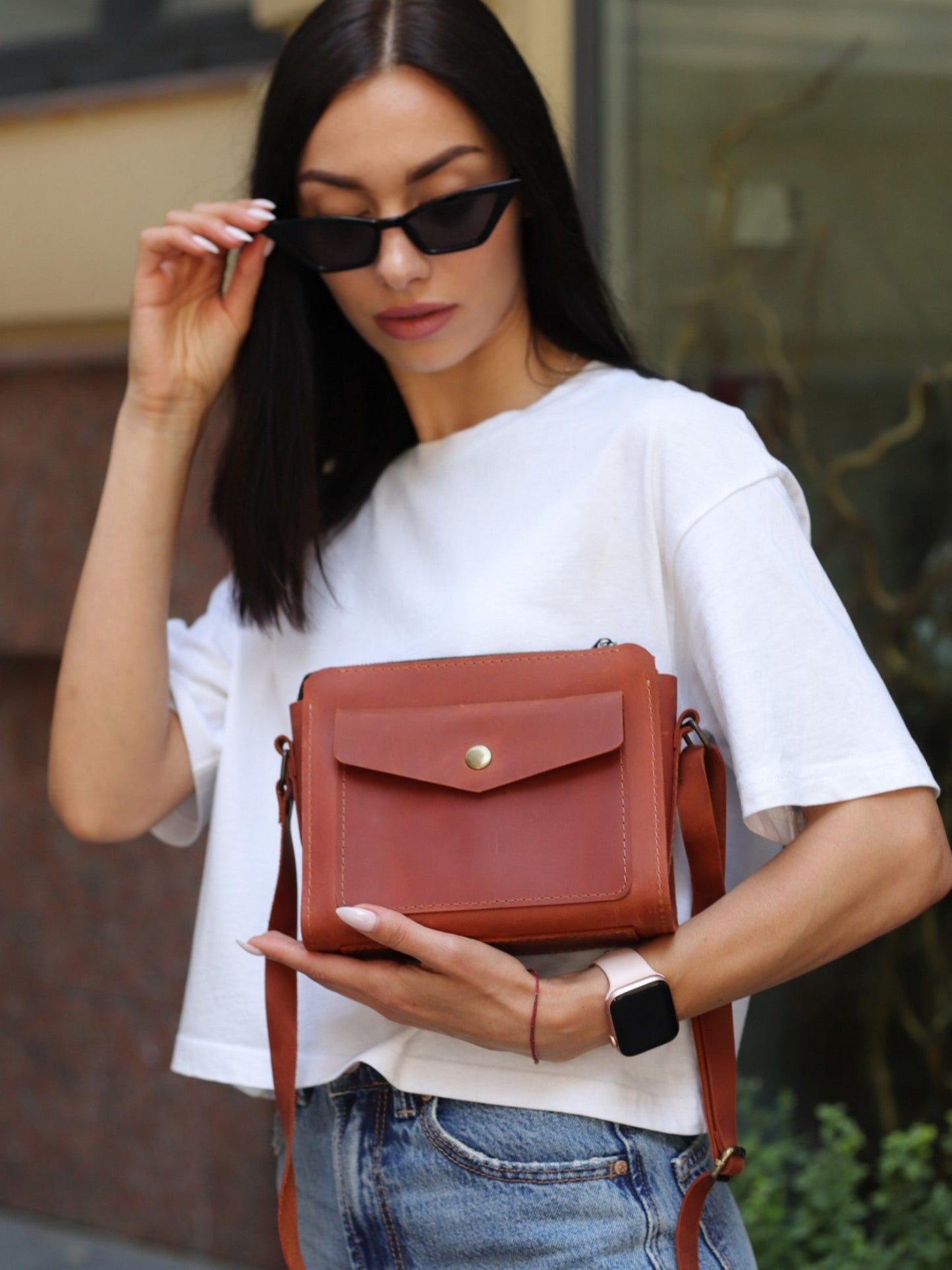 Leather handbag: "Teya" crossbody: