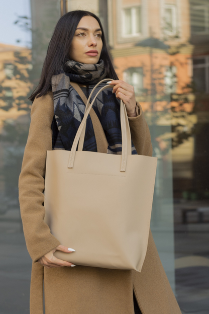 Women Leather large bag shopper color Beige "Mojave"