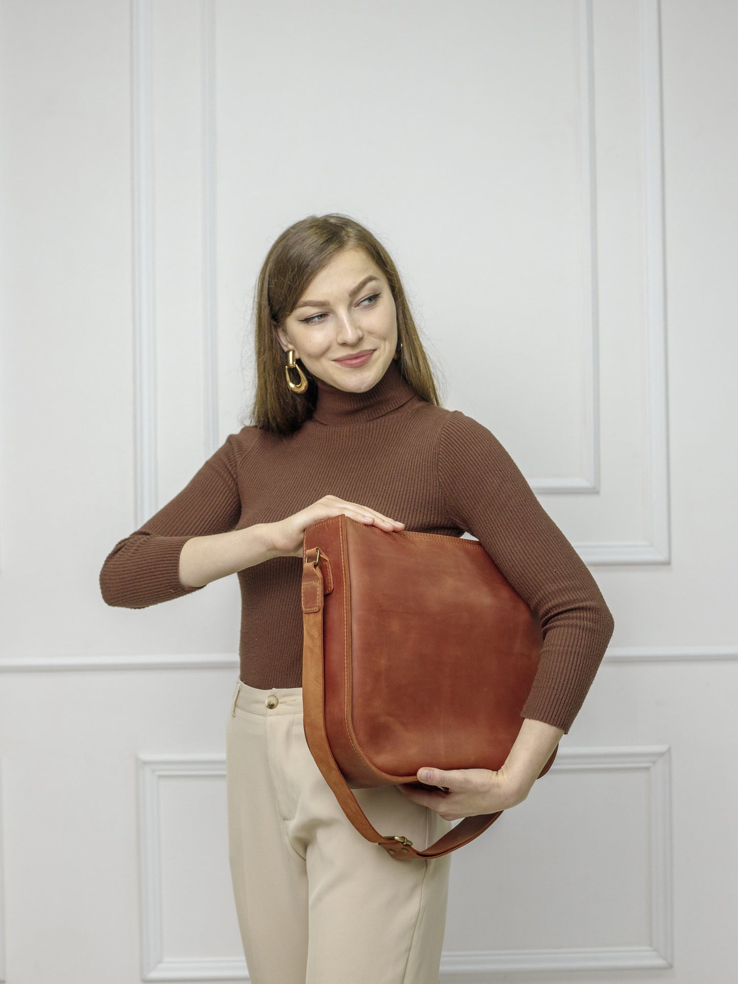 Women large leather shopper bag "Lentata"