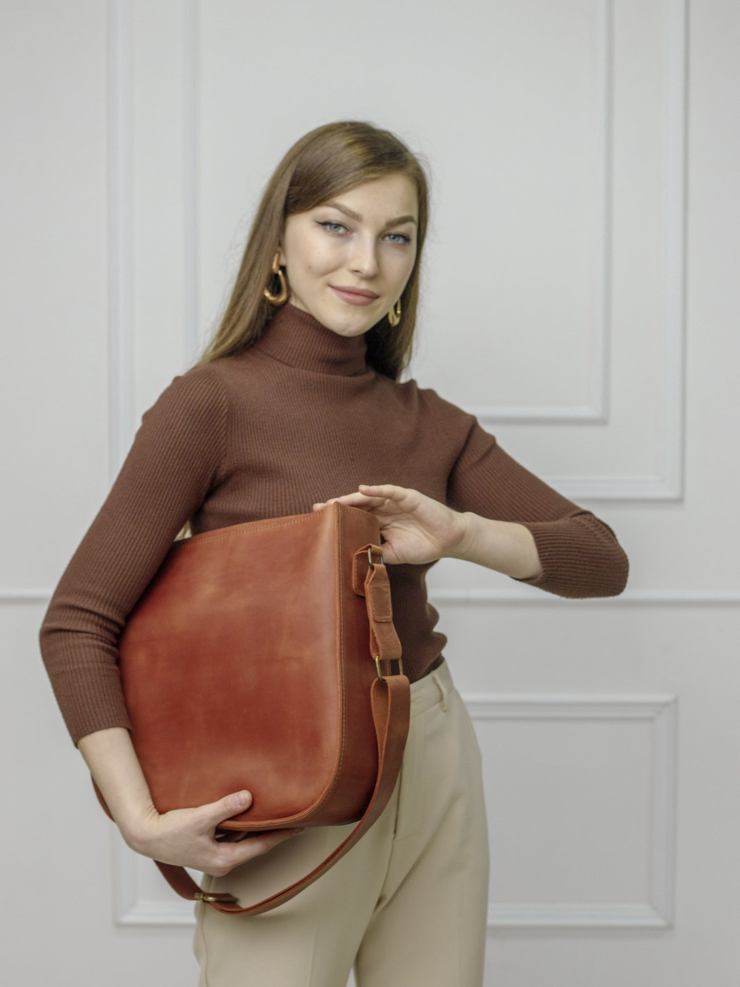 Women large leather shopper bag "Lentata"