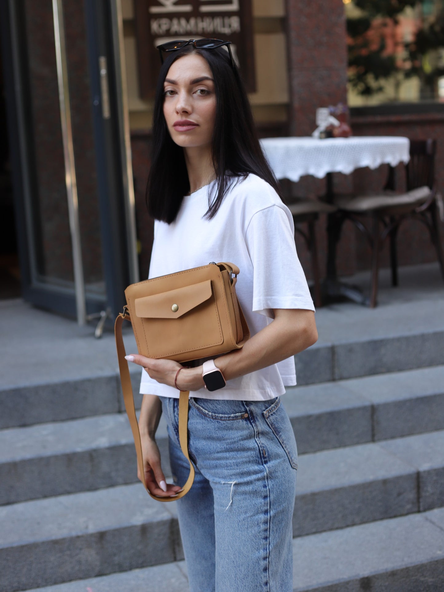 Leather handbag: "Teya" crossbody: