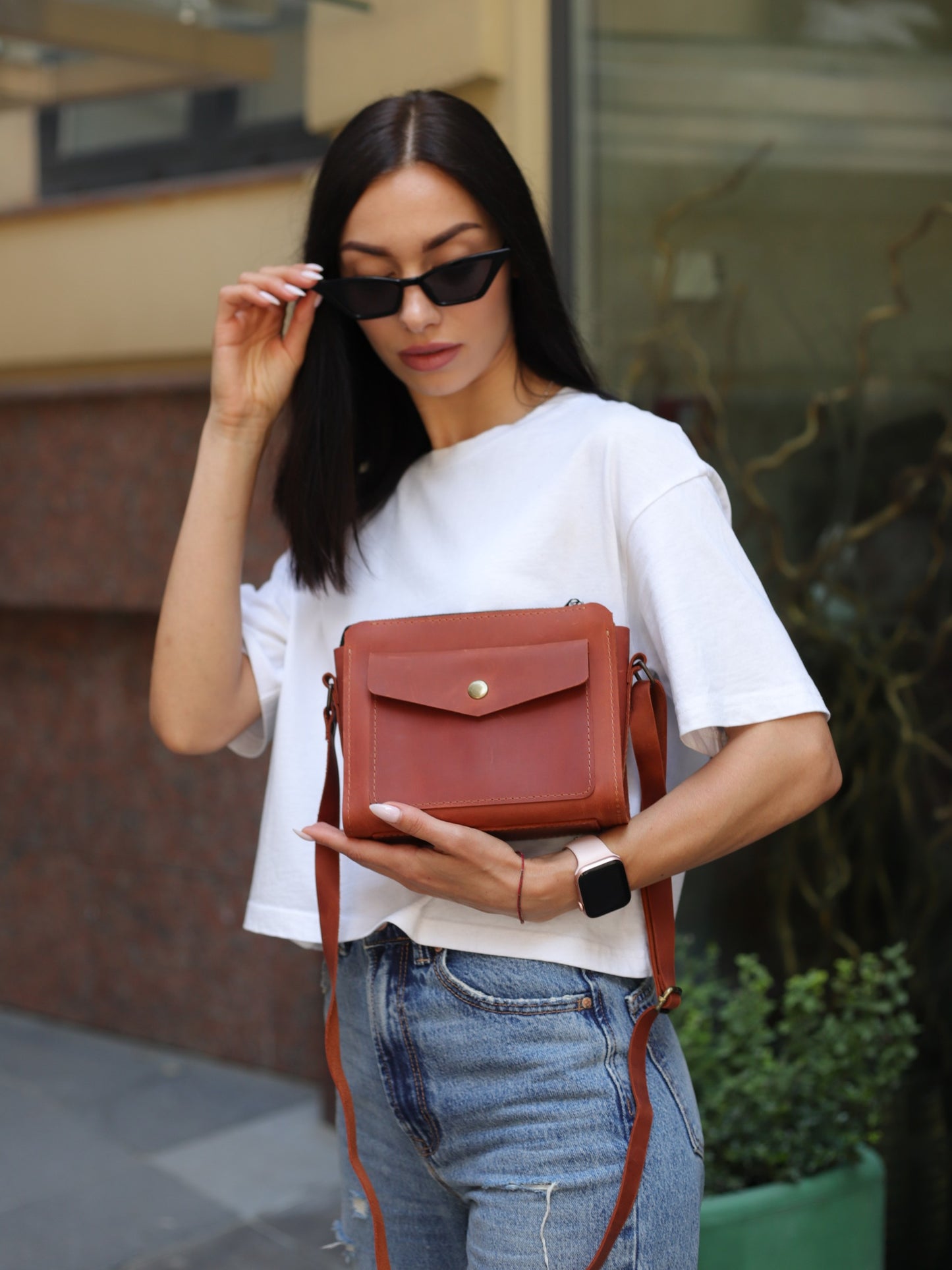 Leather handbag: "Teya" crossbody: