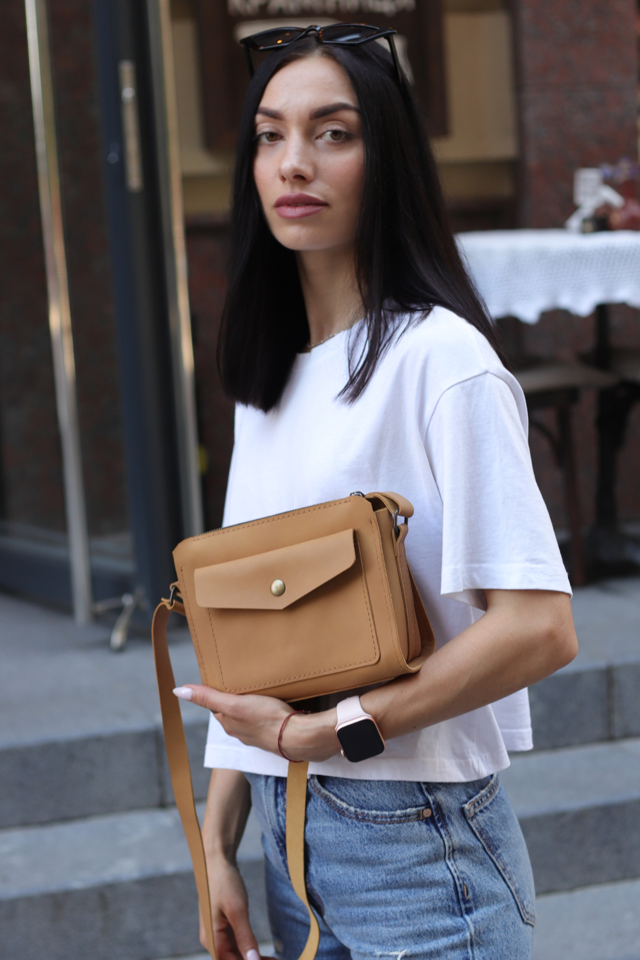 Leather handbag: "Teya" crossbody: