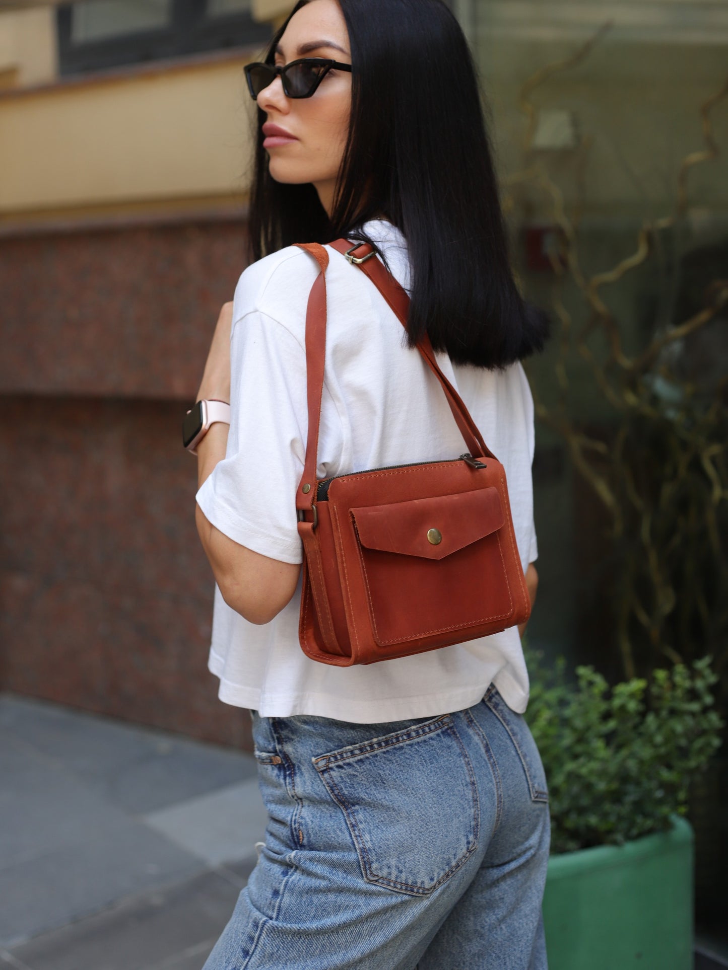 Leather handbag: "Teya" crossbody: