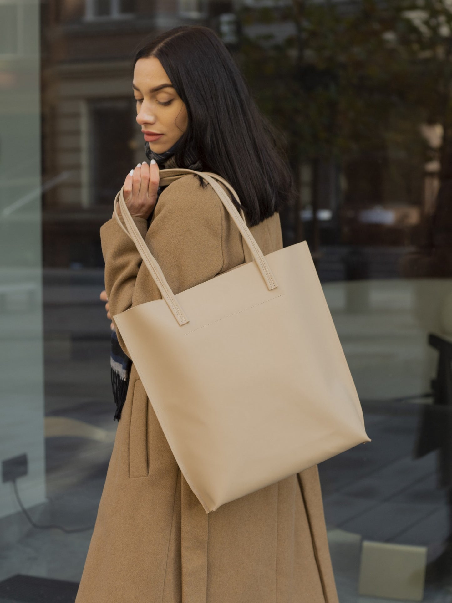 Women Leather large bag shopper color Beige "Mojave"