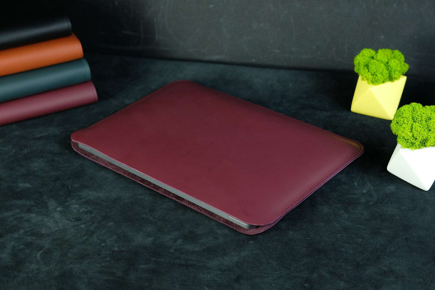 Case for MacBook leather Burgundy Design №2