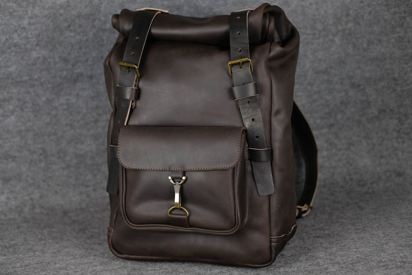 Men Backpack leather Chocolate + Amber "Hankle H42"