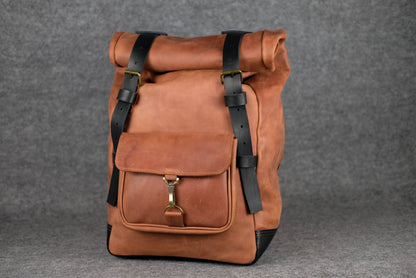 Men Backpack leather Cognac + Black "Hankle H42"