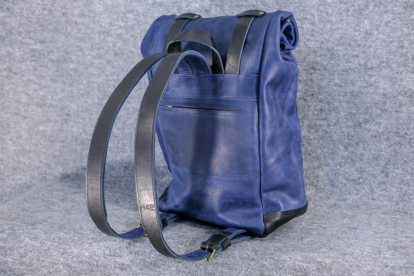 Men Backpack leather Blue + Black "Hankle H42"