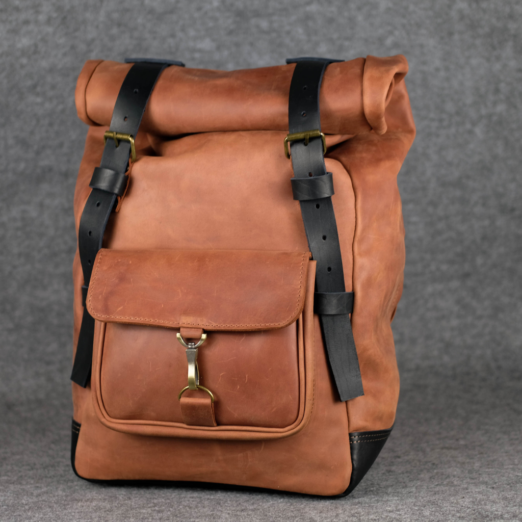 Men Backpack leather Cognac + Black "Hankle H42"