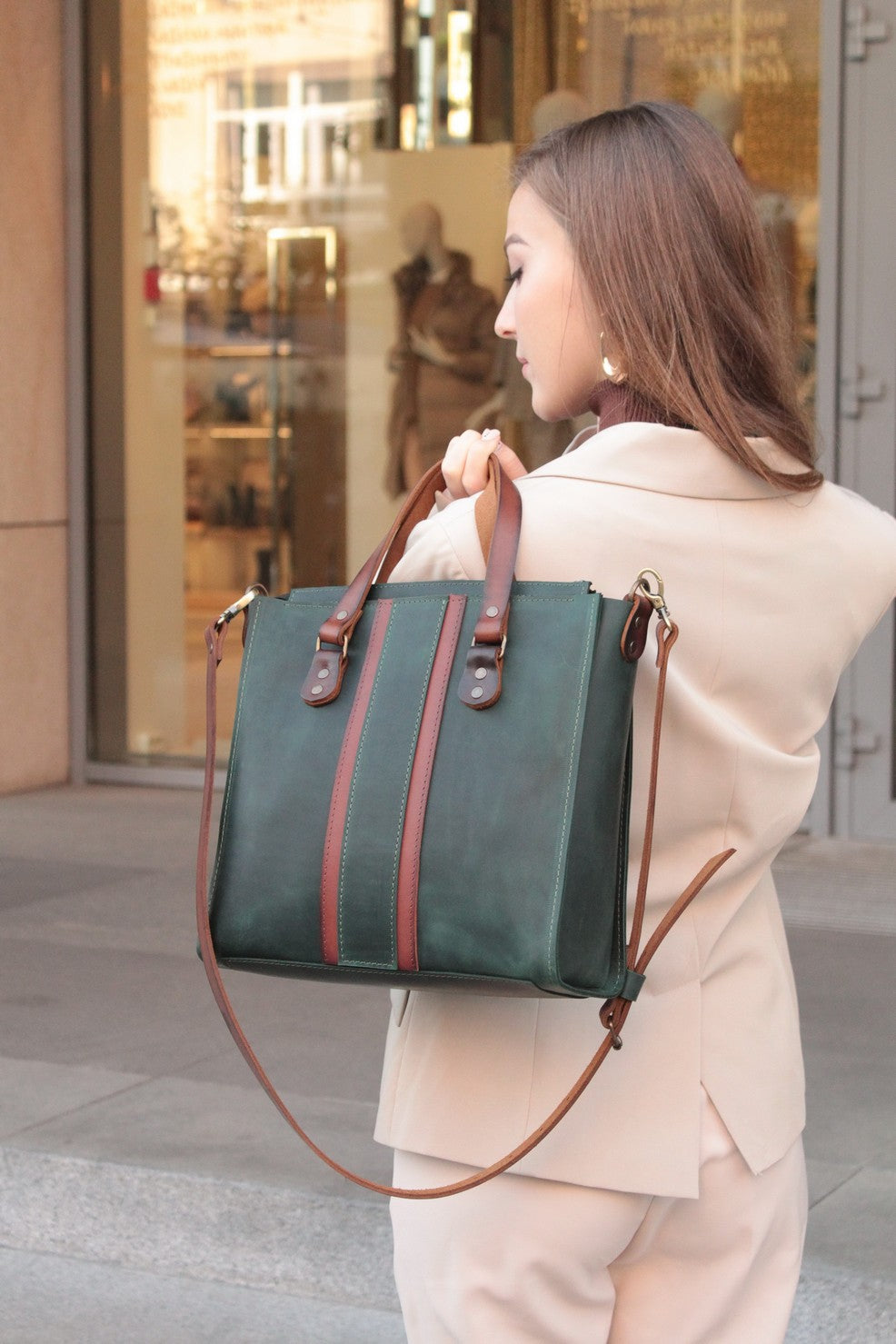 Green women's leather bag