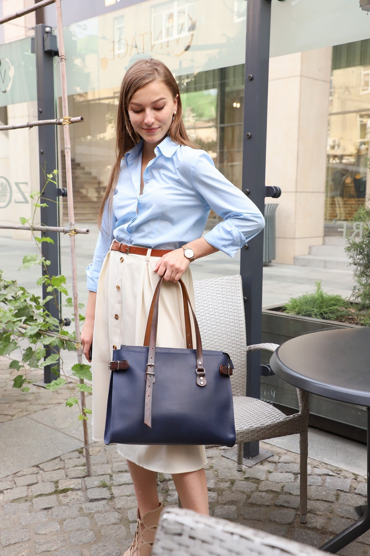 Women leather bag blue