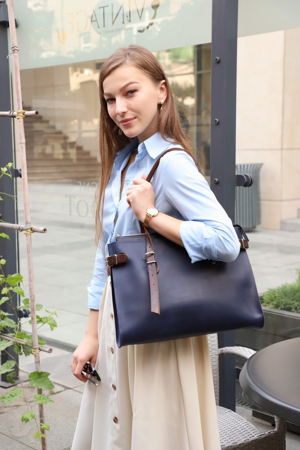 Women's leather bag blue