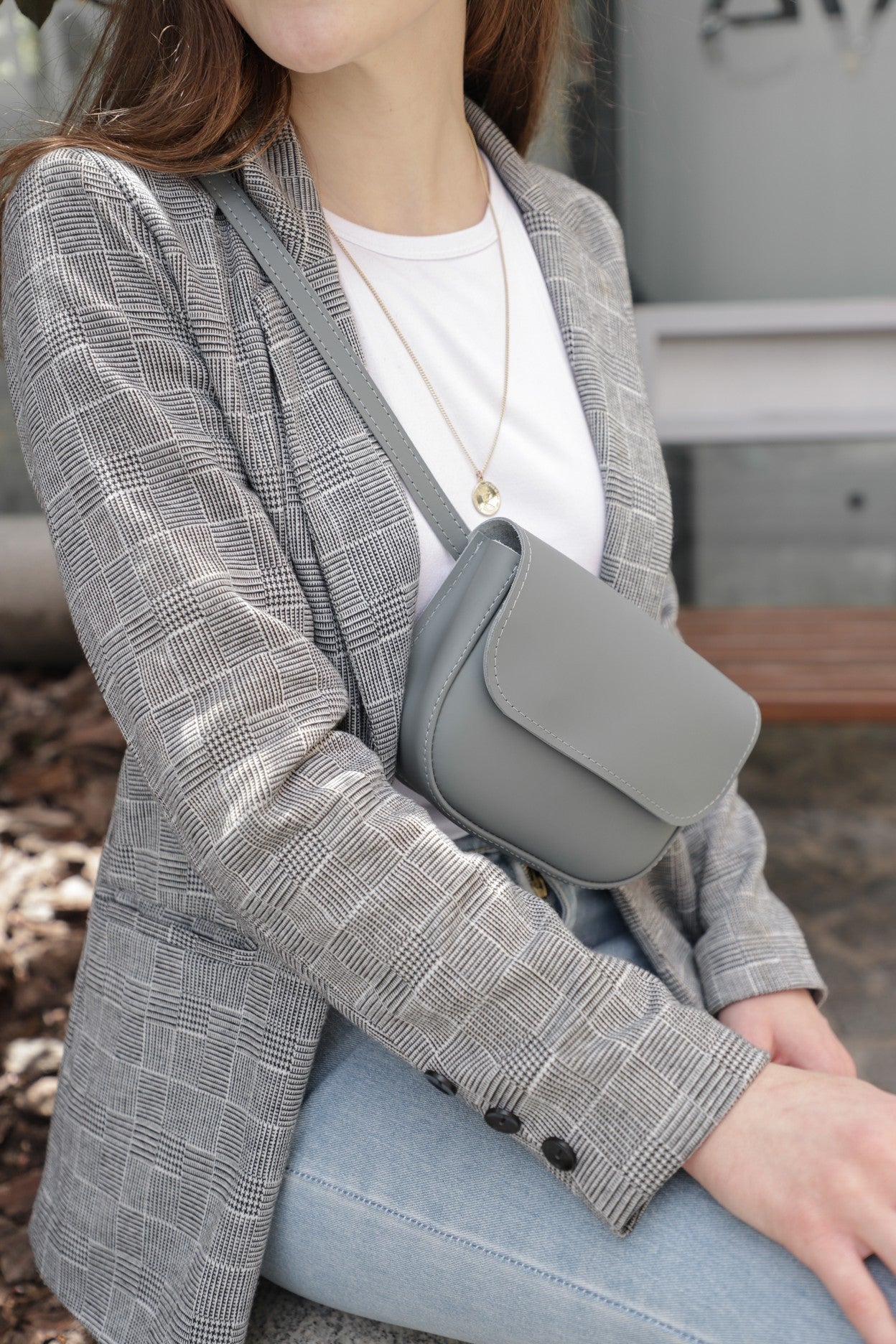 Gray women's leather bag