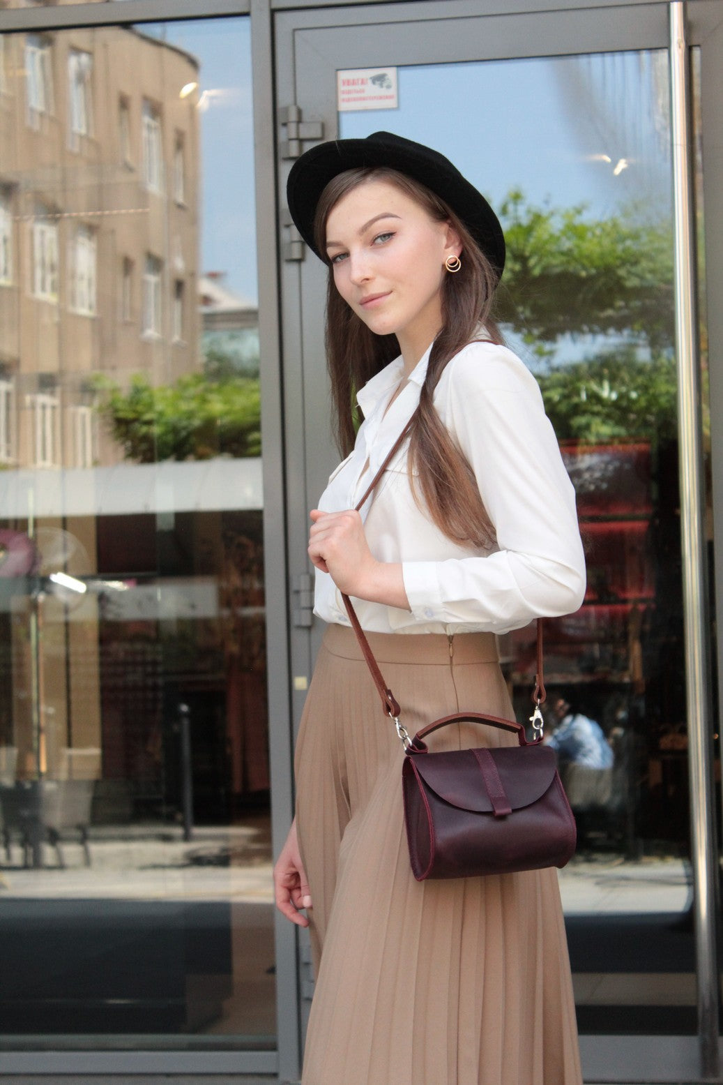 Purple leather handbag