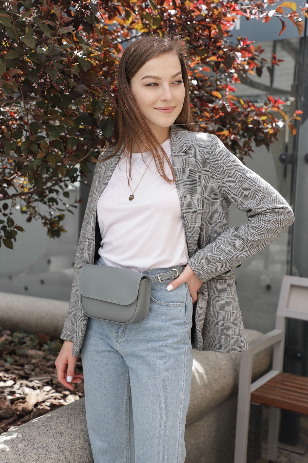 Gray women leather bag