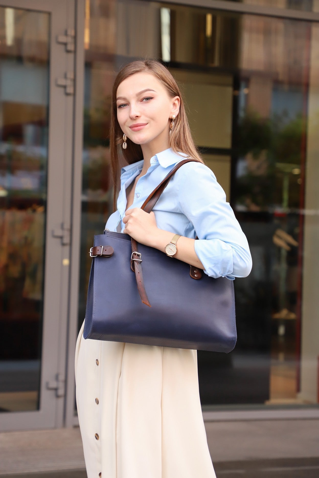 leather bag blue