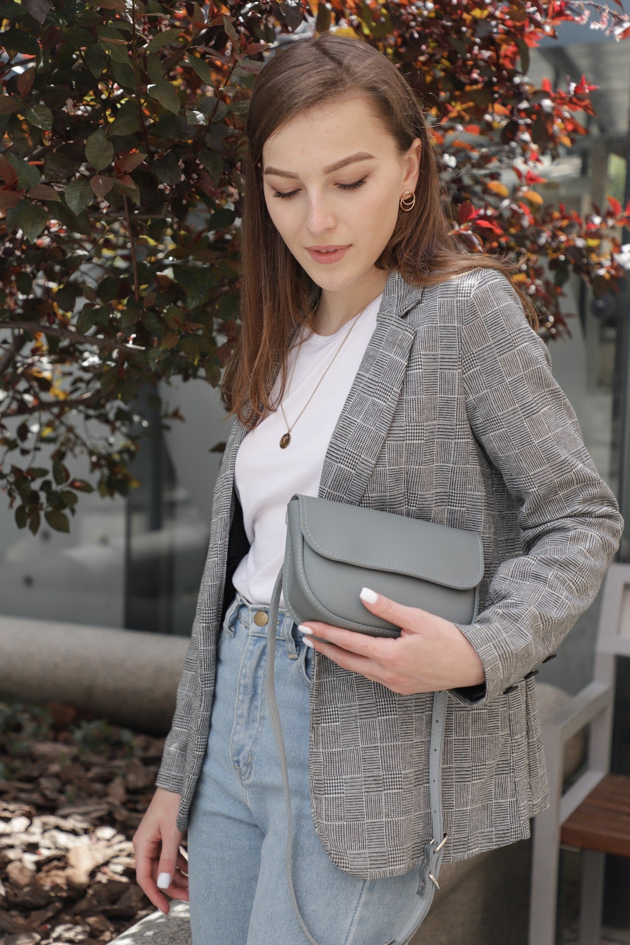 Gray women's leather bag