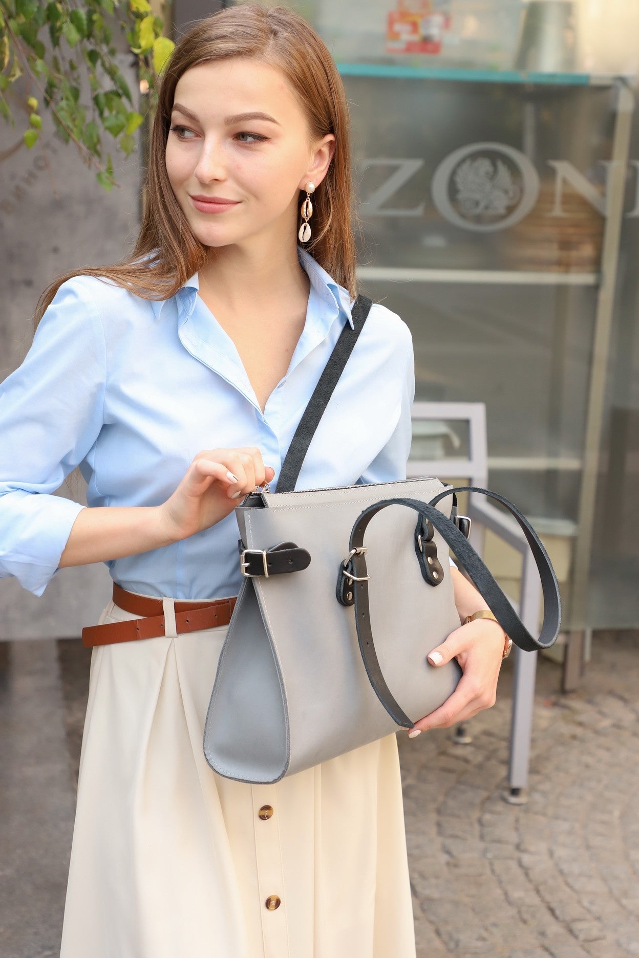 Women's leather bag gray