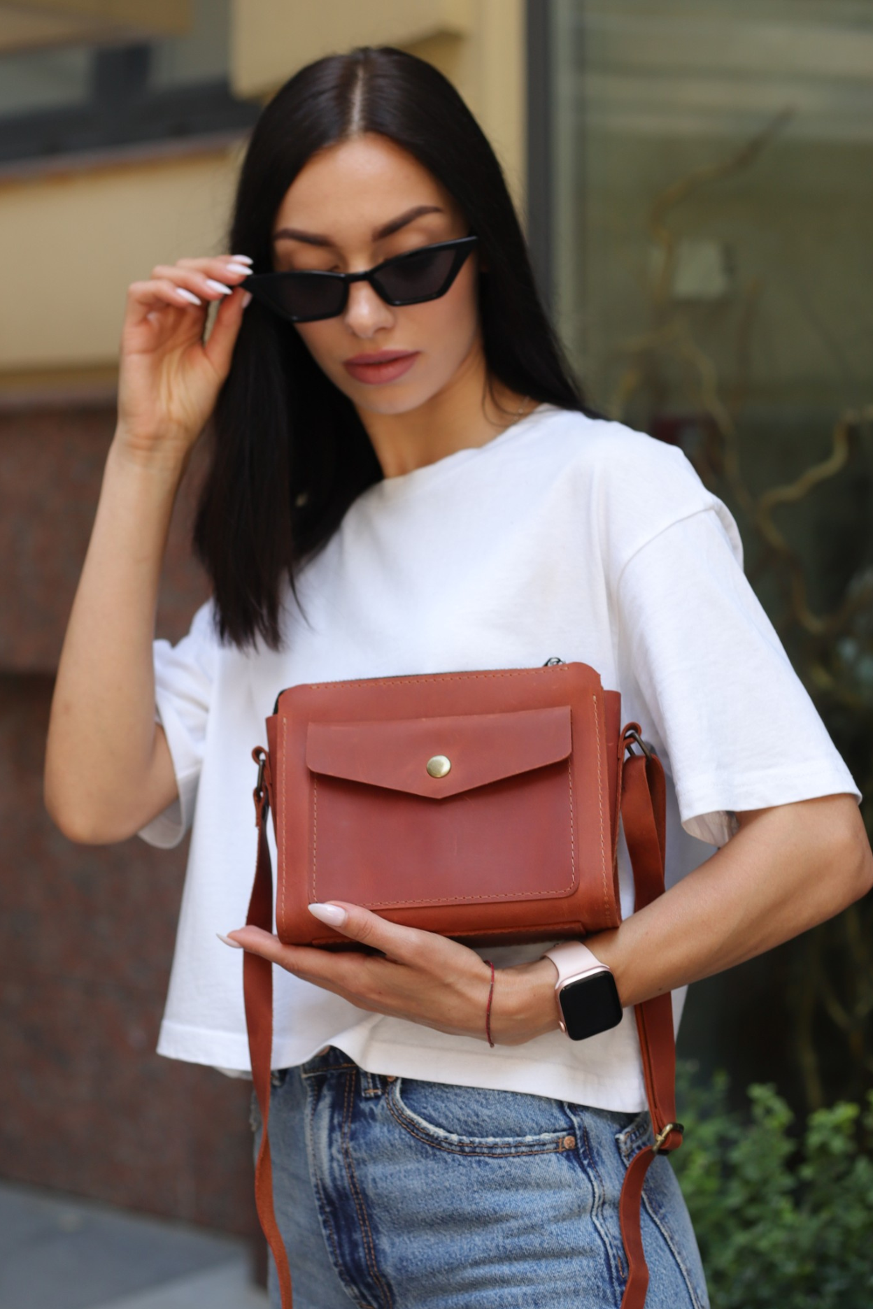 Leather handbag: "Teya" crossbody: