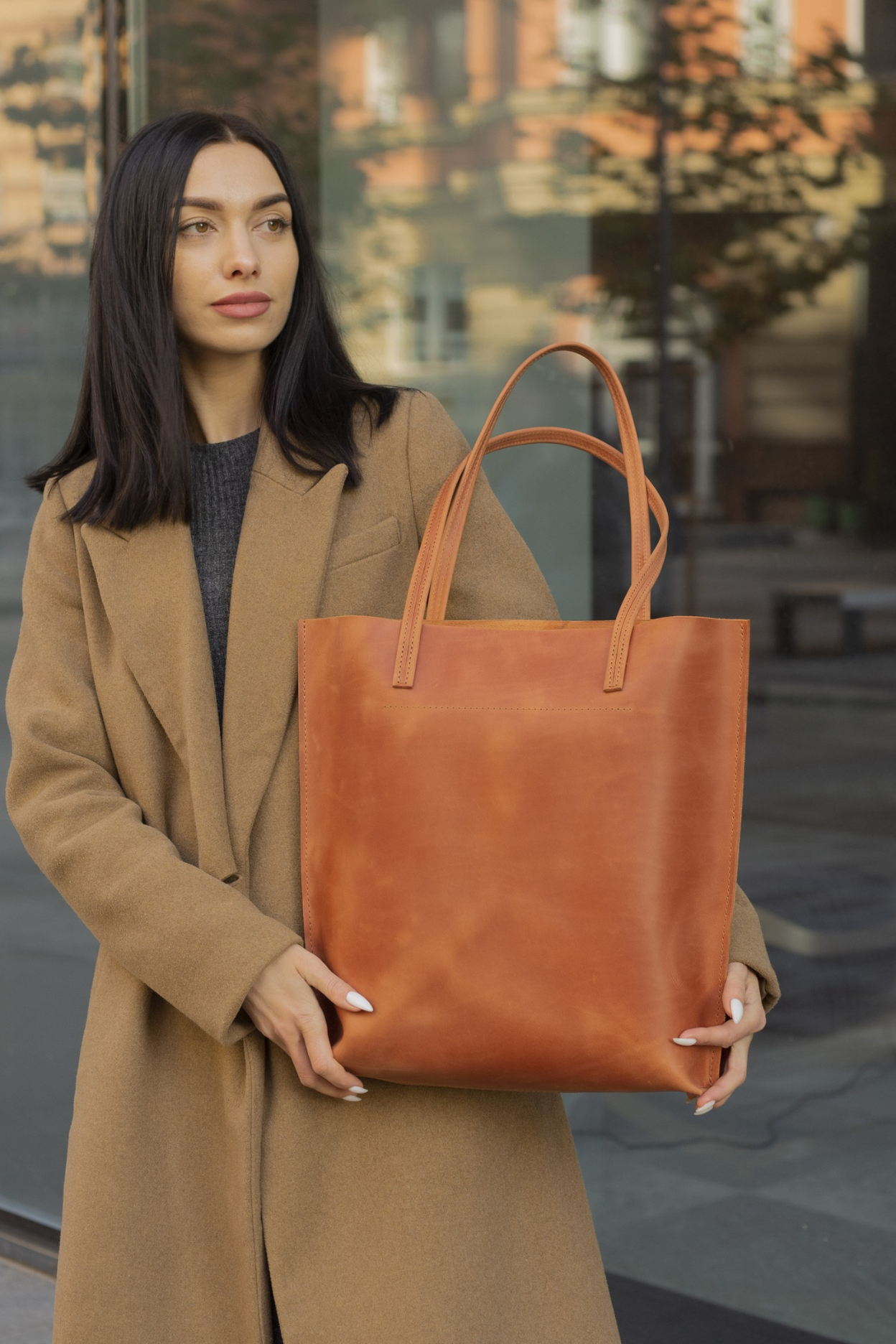 Women Leather large bag shopper color Beige "Mojave"