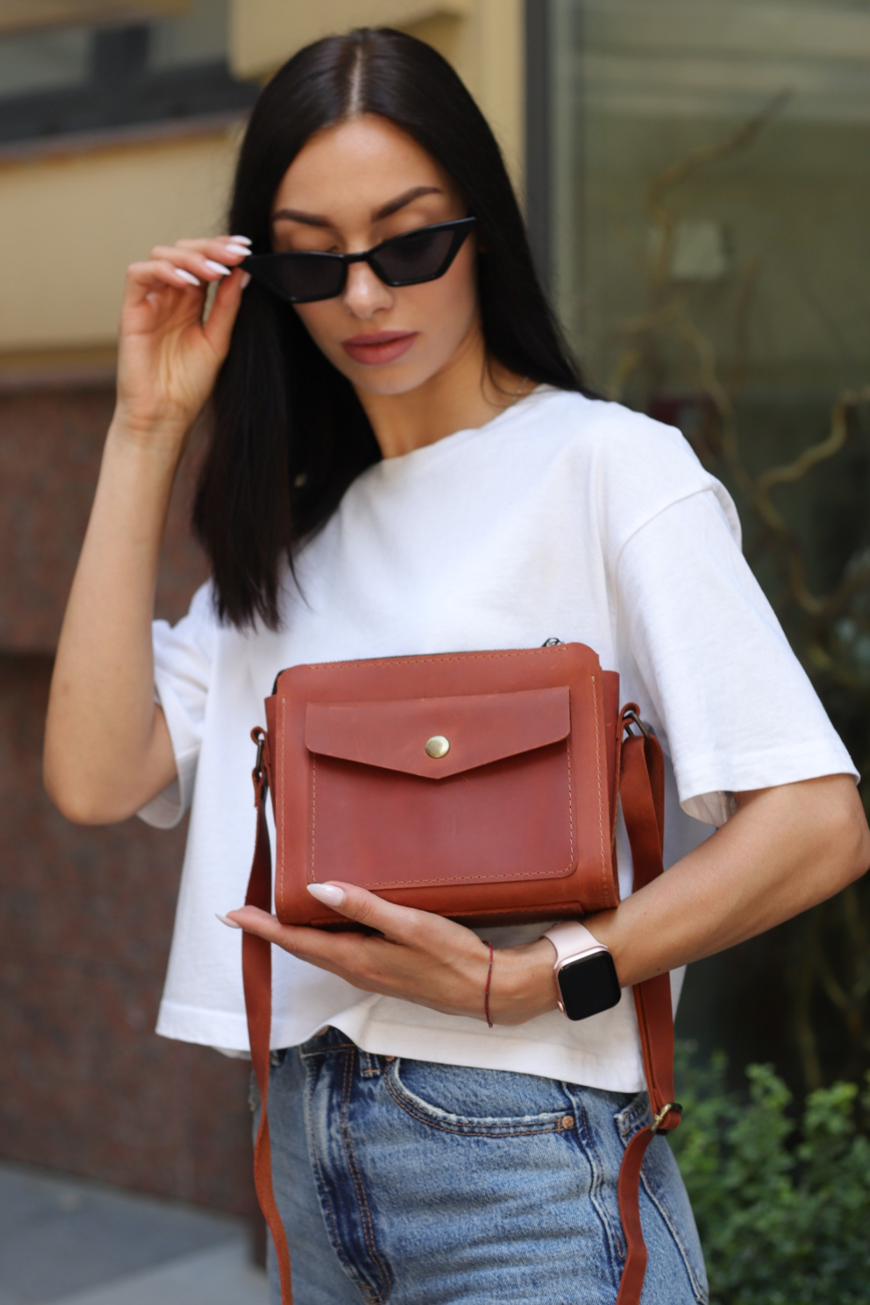 Leather handbag: "Teya" crossbody: